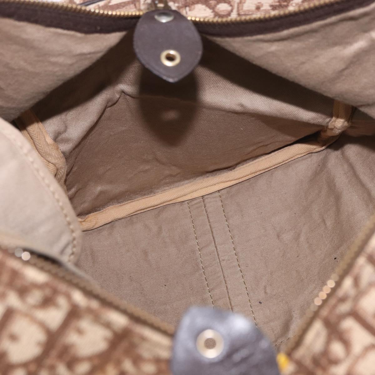 Christian Dior Trotter Canvas Boston Bag Brown Gold Auth 185175A