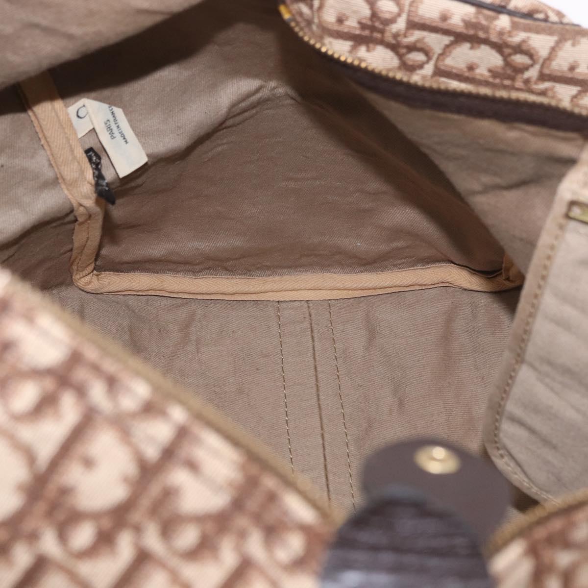 Christian Dior Trotter Canvas Boston Bag Brown Gold Auth 185175A