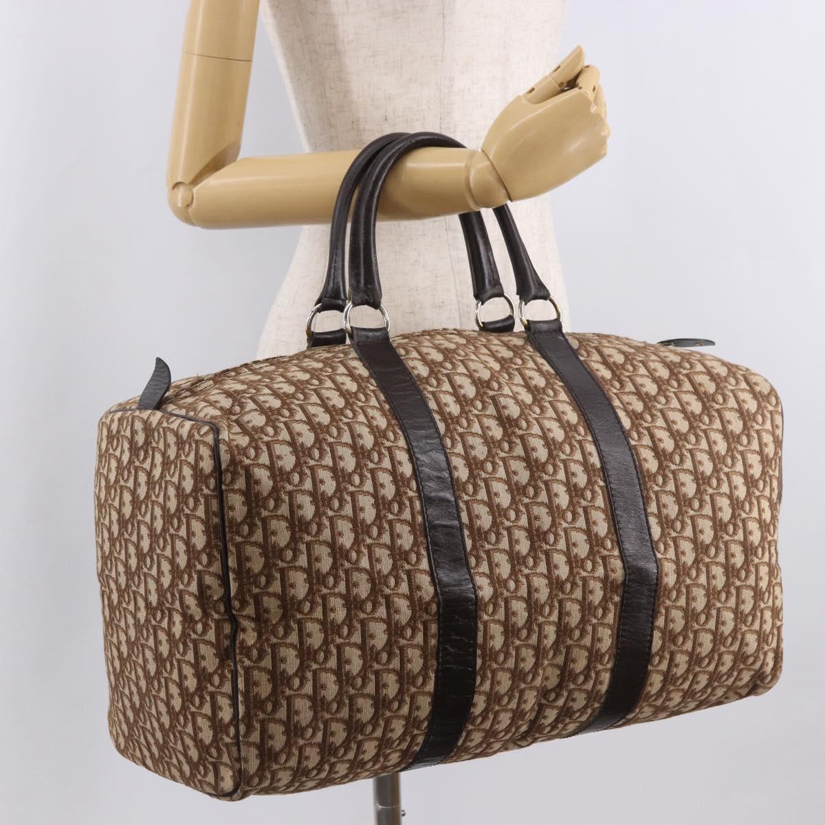 Christian Dior Trotter Canvas Boston Bag Brown Gold Auth 185175A