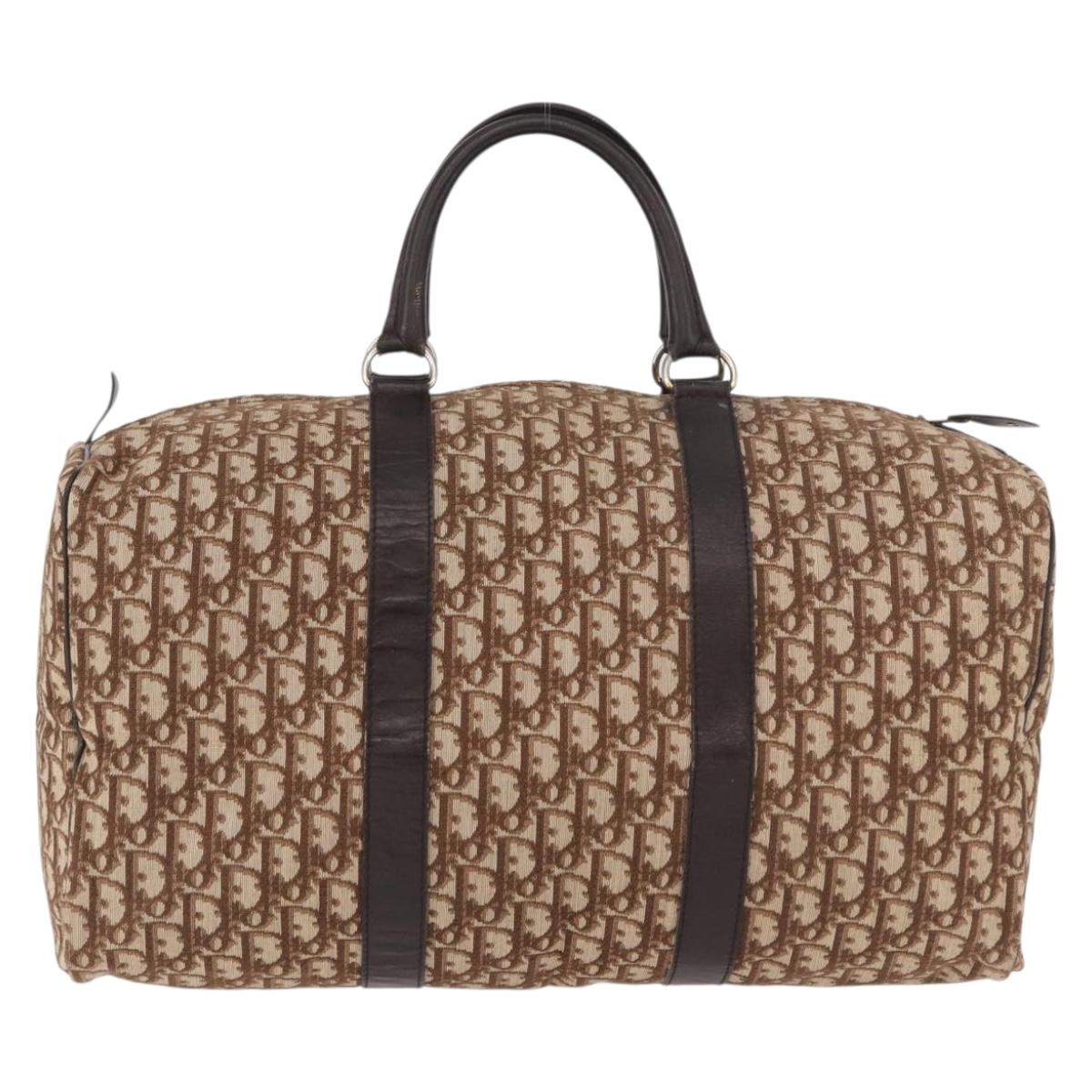 Christian Dior Trotter Canvas Boston Bag Brown Gold Auth 185175A