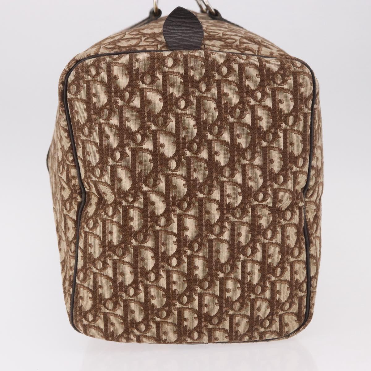 Christian Dior Trotter Canvas Boston Bag Brown Gold Auth 185175A