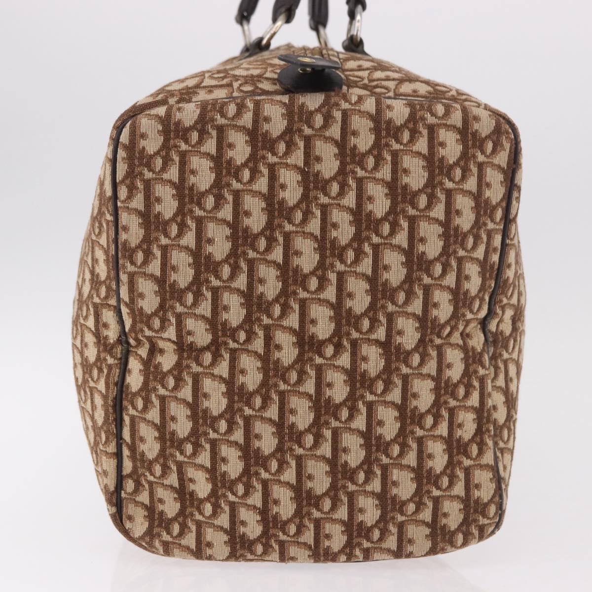 Christian Dior Trotter Canvas Boston Bag Brown Gold Auth 185175A