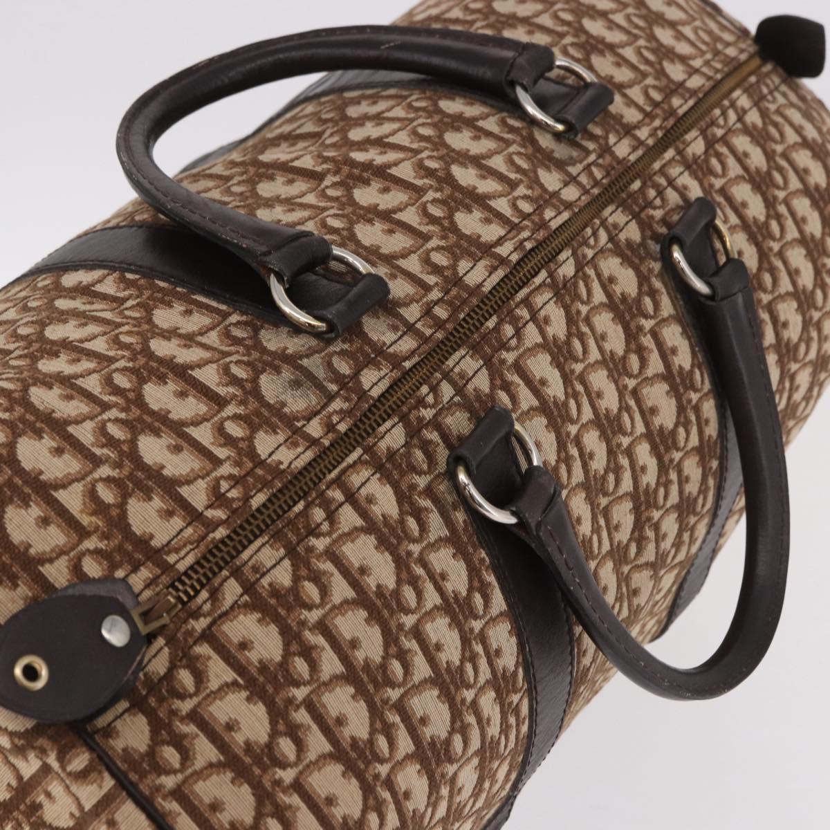 Christian Dior Trotter Canvas Boston Bag Brown Gold Auth 185175A