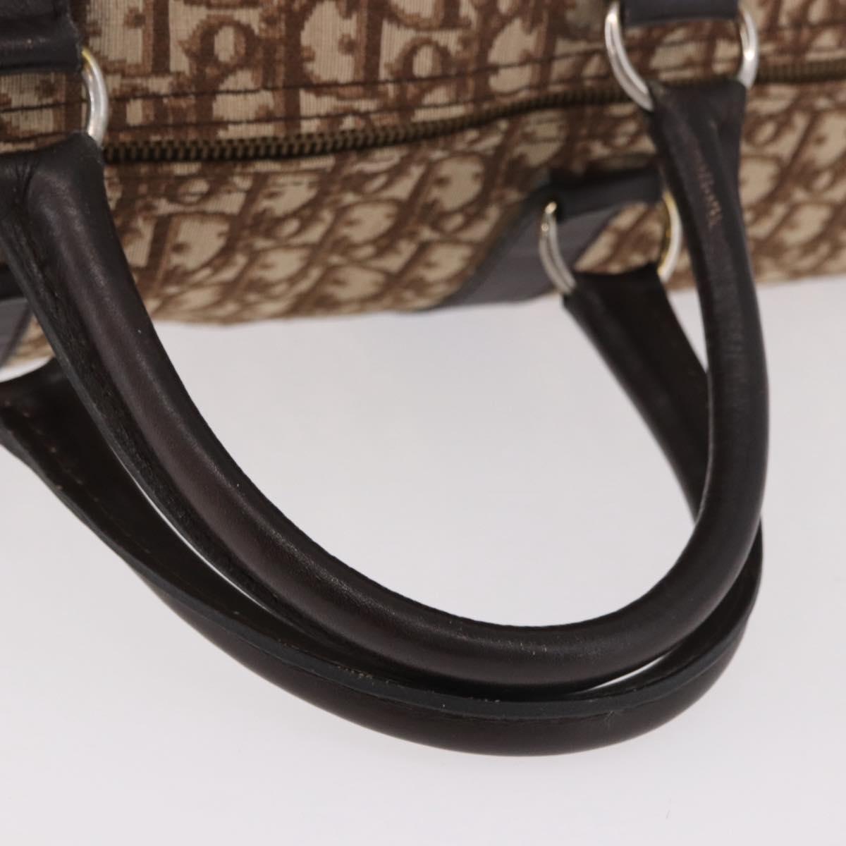 Christian Dior Trotter Canvas Boston Bag Brown Gold Auth 185175A