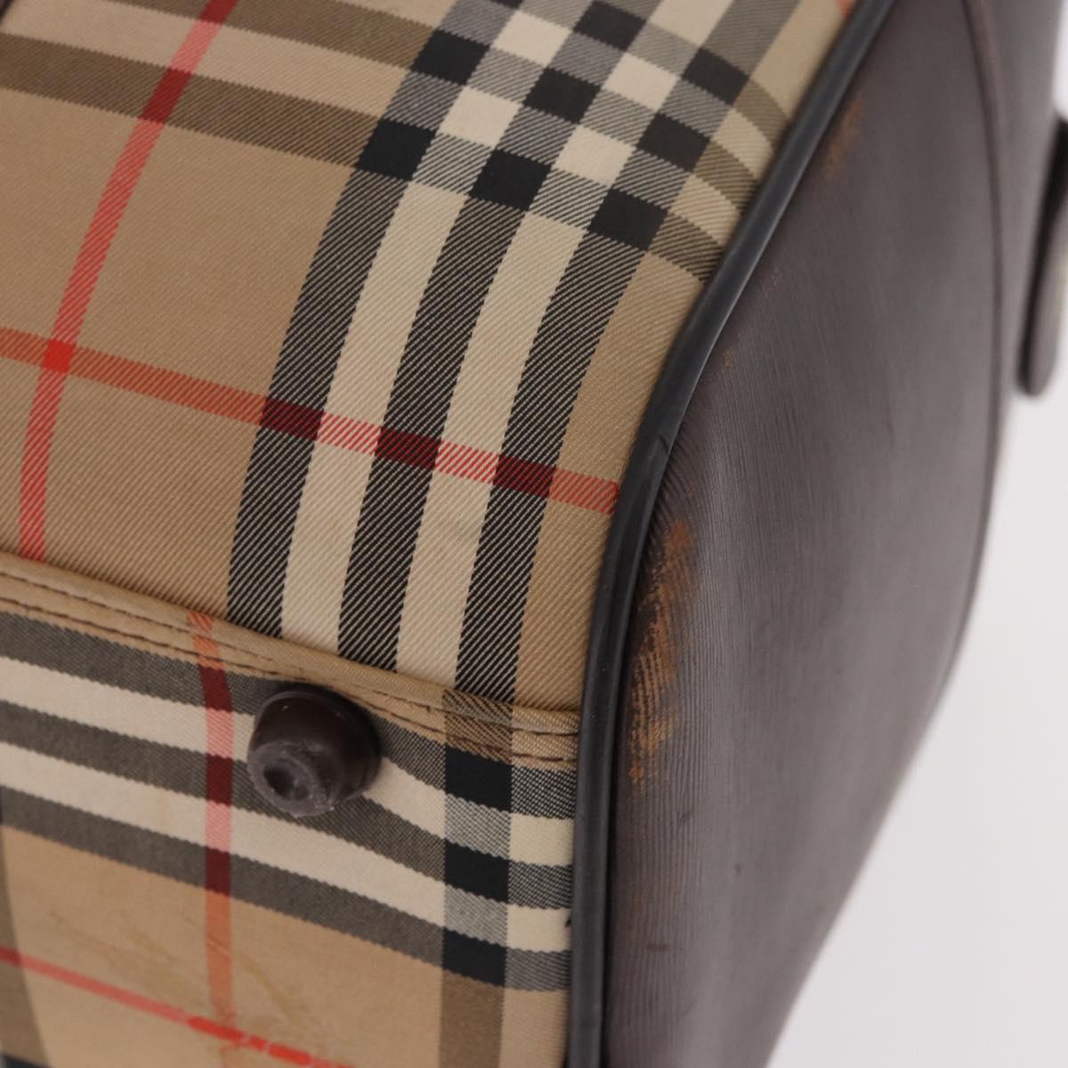 Burberrys Nova Check Boston Bag Canvas Beige Gold Auth 185176