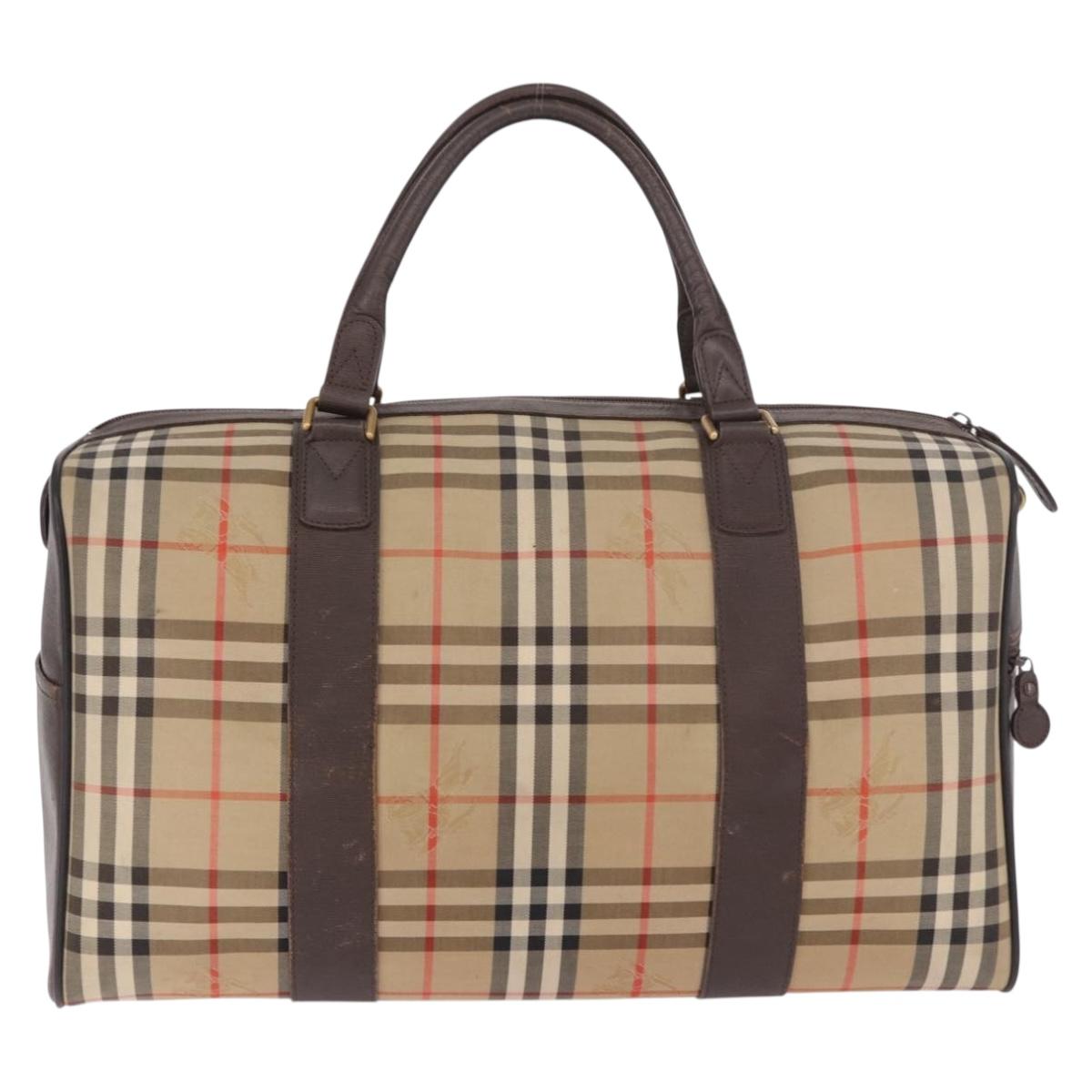 Burberrys Nova Check Boston Bag Canvas Beige Gold Auth 185176