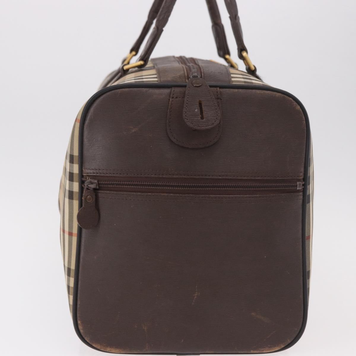 Burberrys Nova Check Boston Bag Canvas Beige Gold Auth 185176