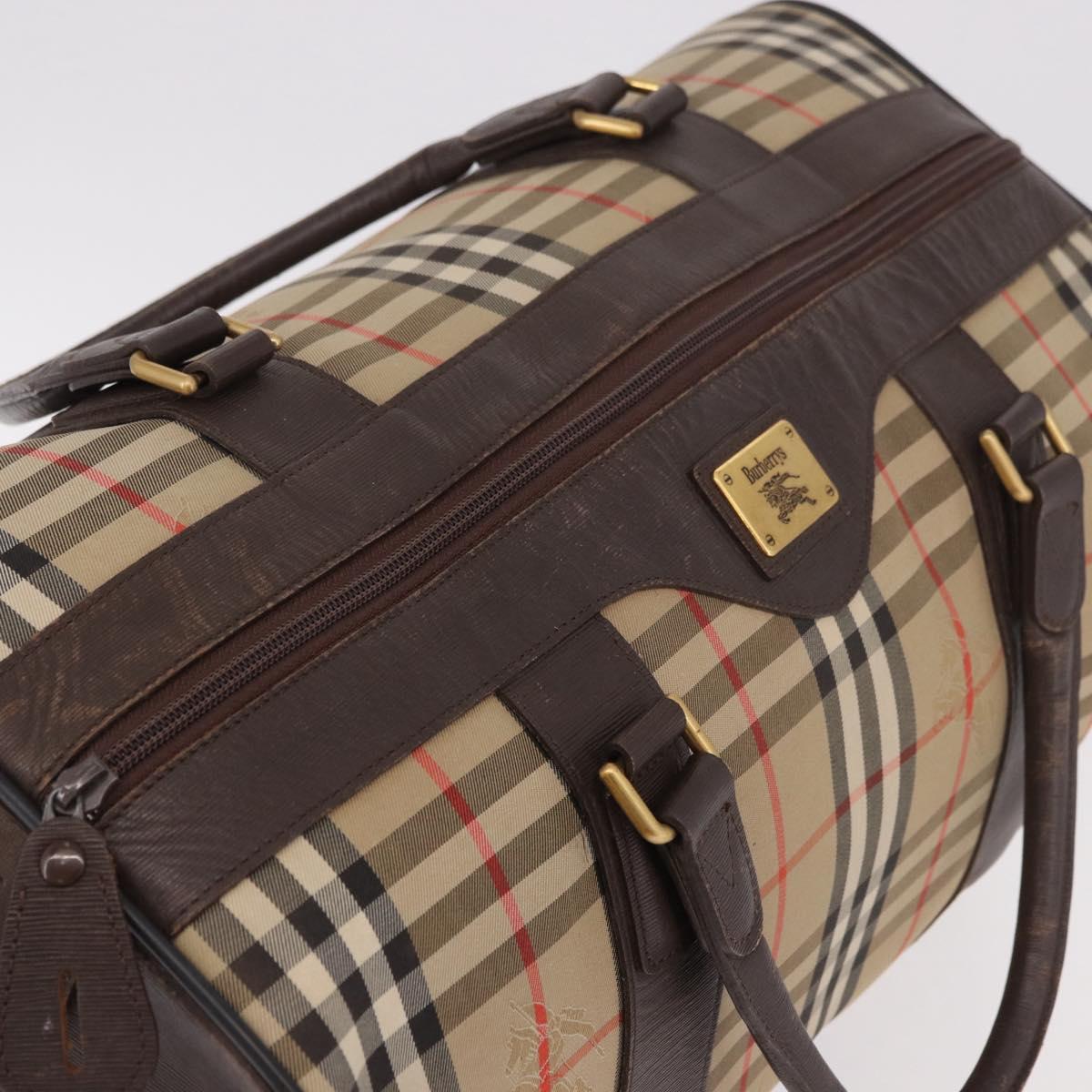 Burberrys Nova Check Boston Bag Canvas Beige Gold Auth 185176