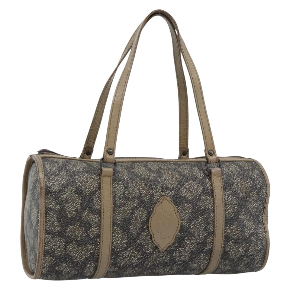 SAINT LAURENT Hand Bag PVC Leather Beige Auth 185177