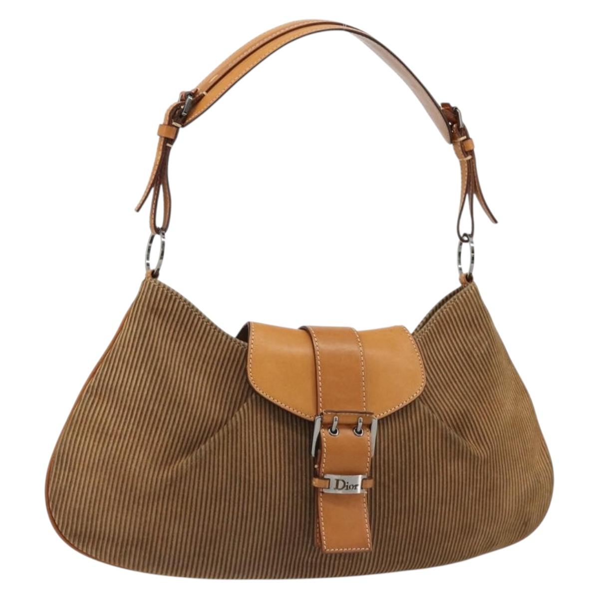 Christian Dior Shoulder Bag Suede Brown Silver Auth 185178V