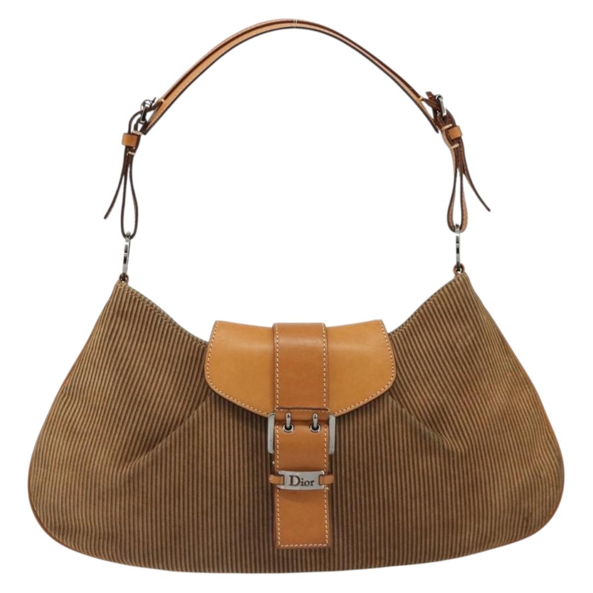 Christian Dior Shoulder Bag Suede Brown Silver Auth 185178V