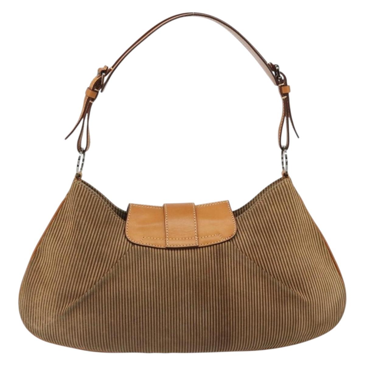 Christian Dior Shoulder Bag Suede Brown Silver Auth 185178V
