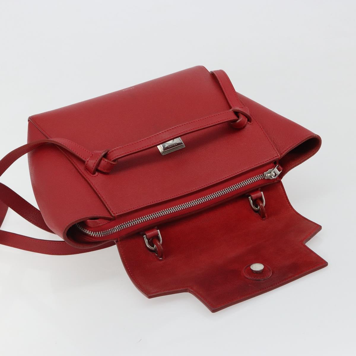 CELINE Belt Bag Micro Hand Bag Leather 2way Red Silver Auth 185181V