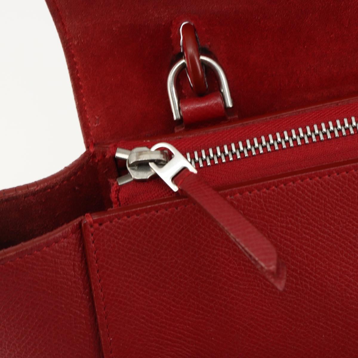 CELINE Belt Bag Micro Hand Bag Leather 2way Red Silver Auth 185181V