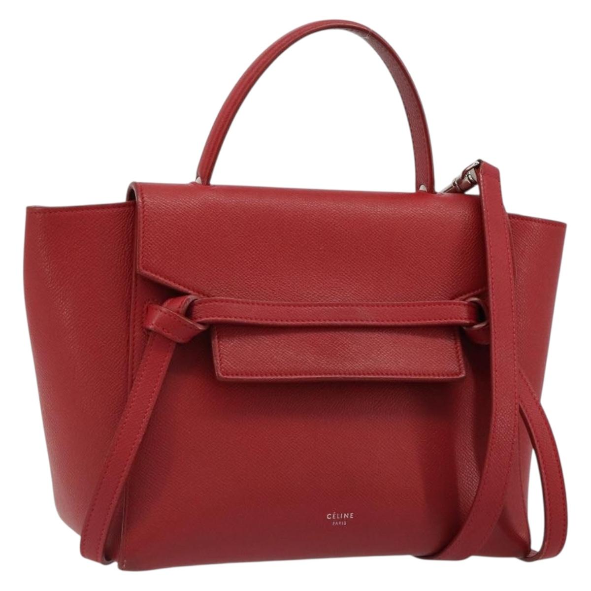 CELINE Belt Bag Micro Hand Bag Leather 2way Red Silver Auth 185181V