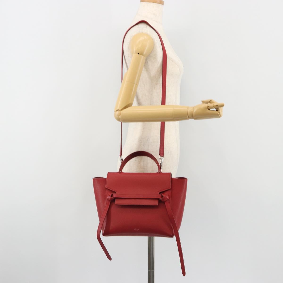 CELINE Belt Bag Micro Hand Bag Leather 2way Red Silver Auth 185181V