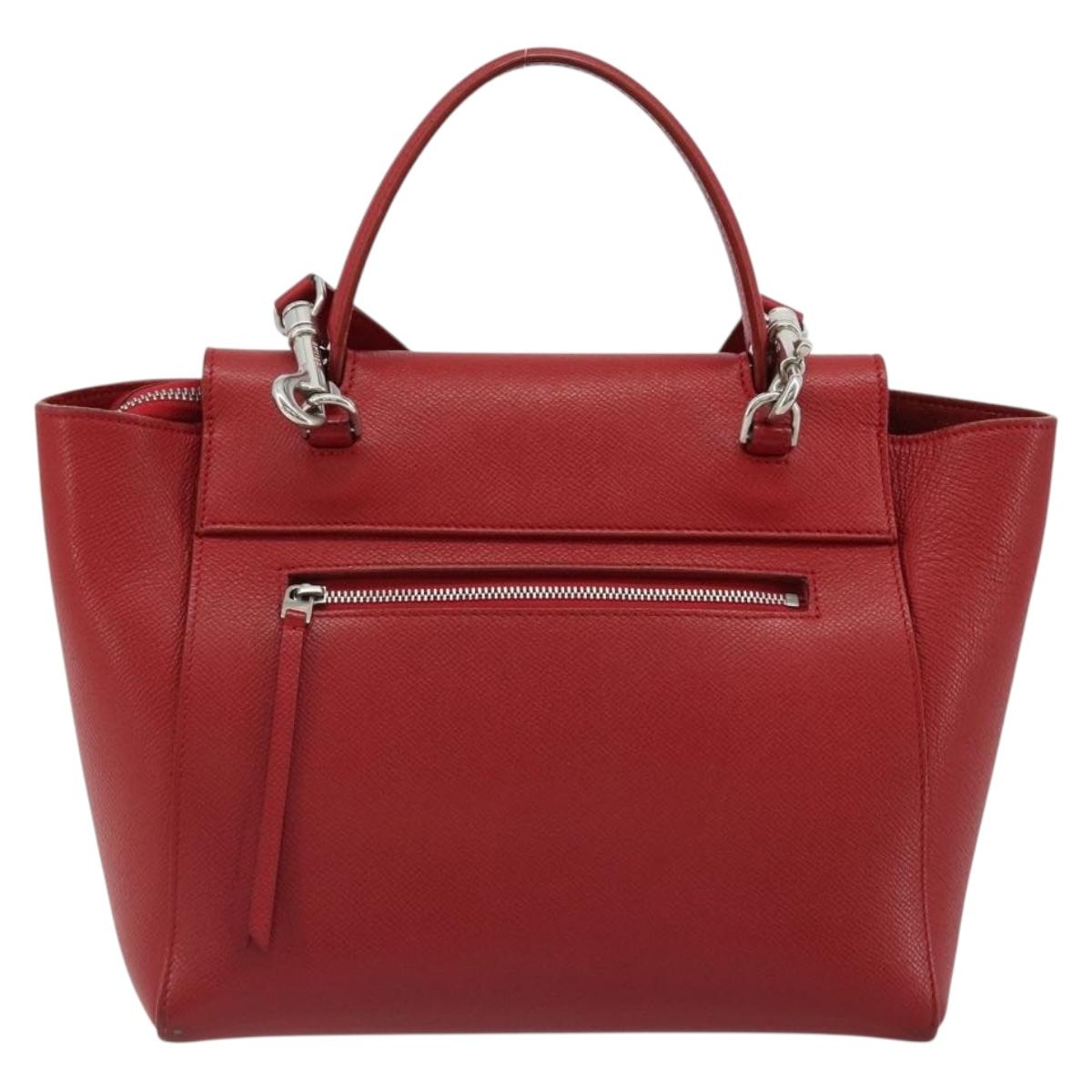 CELINE Belt Bag Micro Hand Bag Leather 2way Red Silver Auth 185181V