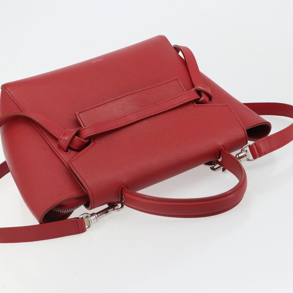 CELINE Belt Bag Micro Hand Bag Leather 2way Red Silver Auth 185181V