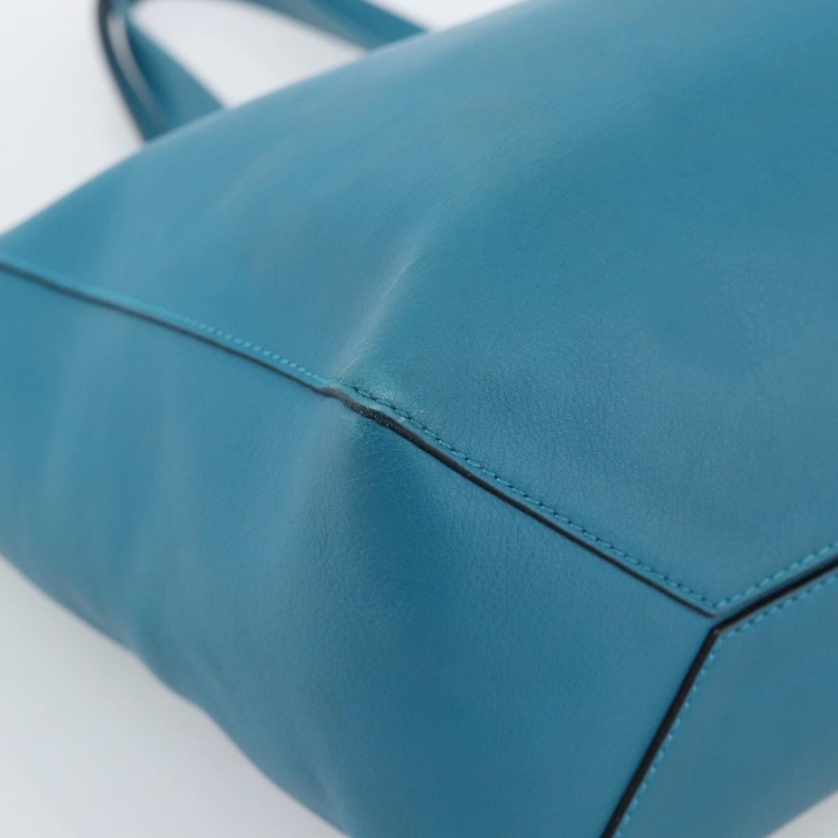 LOEWE Anagram East West Tote Bag Leather Turquoise Blue Silver Auth 185182V
