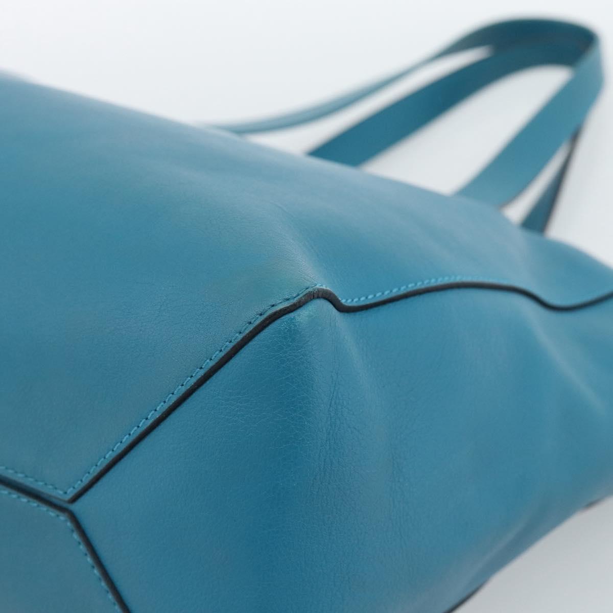 LOEWE Anagram East West Tote Bag Leather Turquoise Blue Silver Auth 185182V