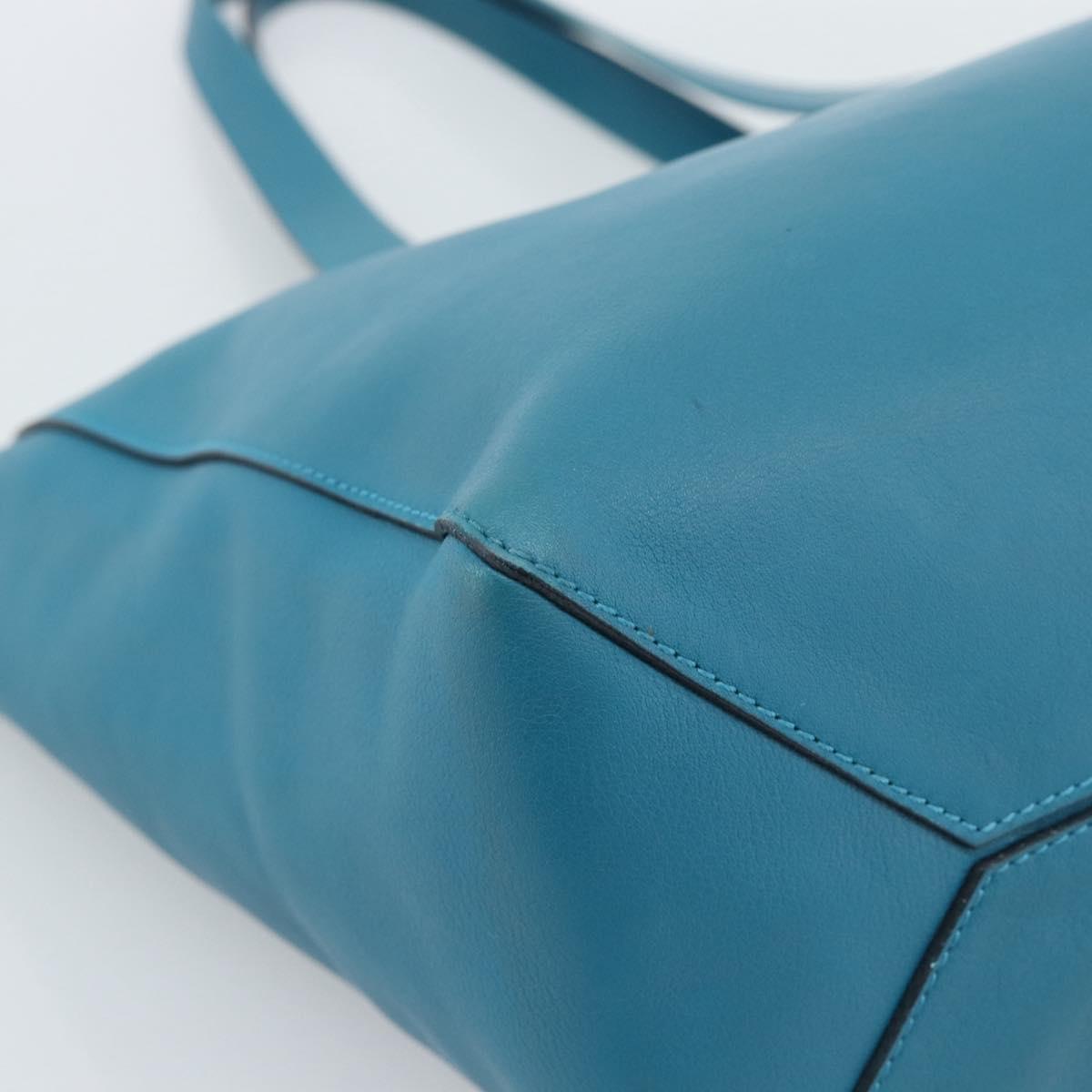 LOEWE Anagram East West Tote Bag Leather Turquoise Blue Silver Auth 185182V