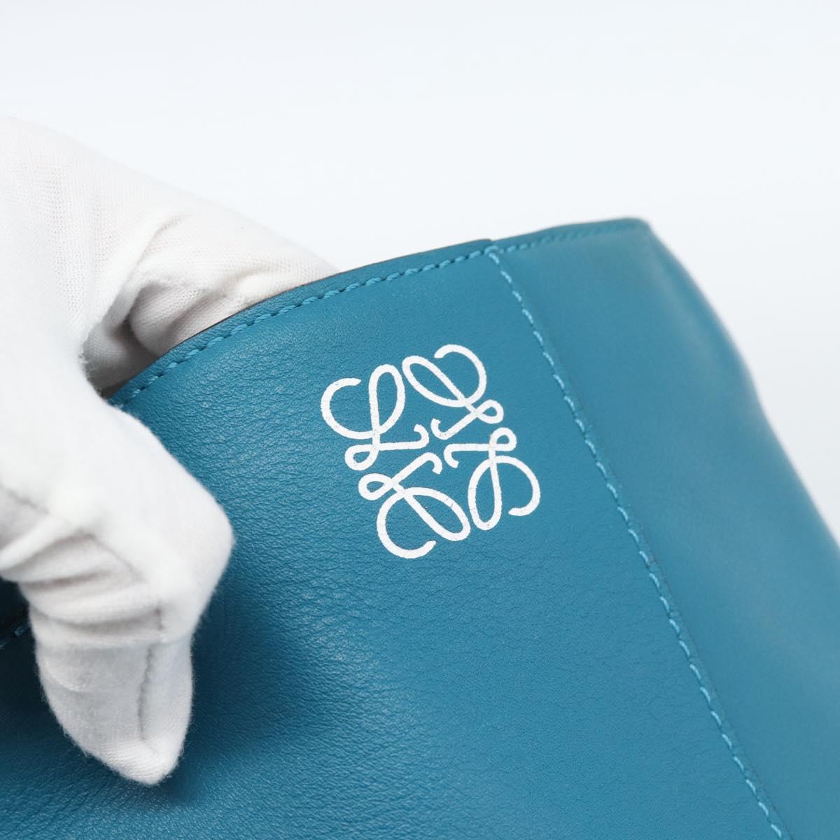 LOEWE Anagram East West Tote Bag Leather Turquoise Blue Silver Auth 185182V