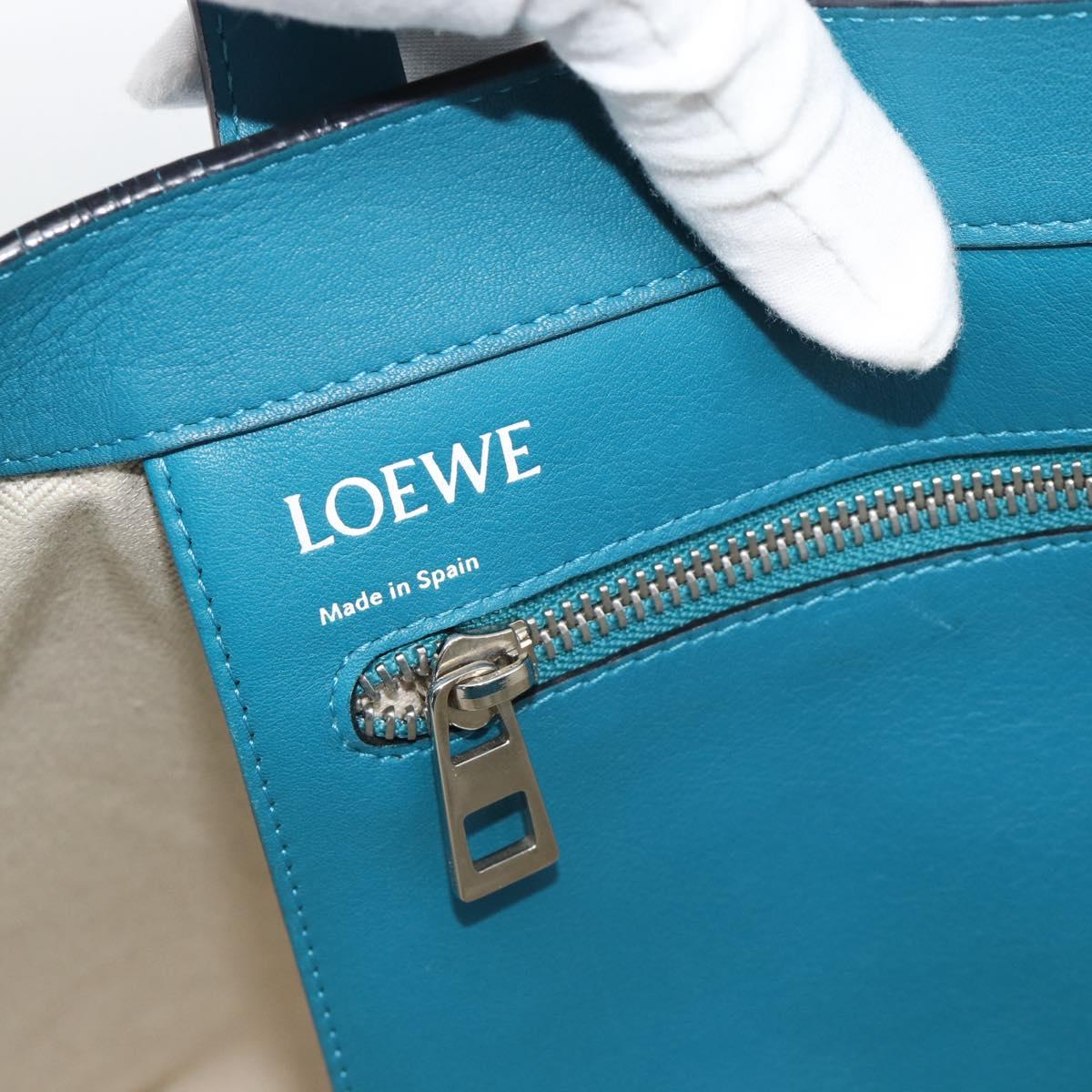 LOEWE Anagram East West Tote Bag Leather Turquoise Blue Silver Auth 185182V
