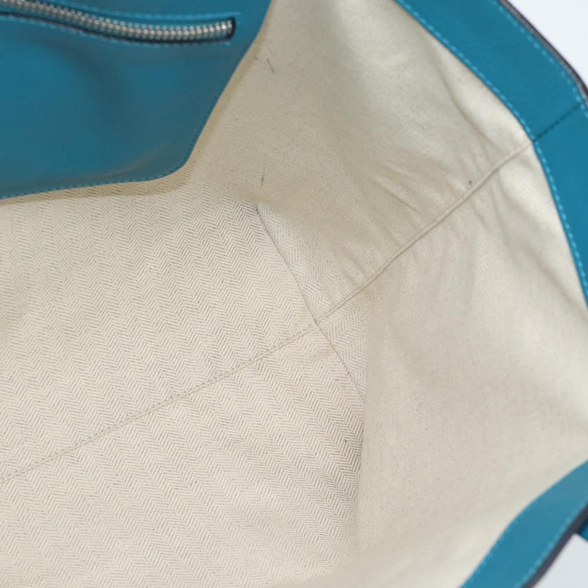 LOEWE Anagram East West Tote Bag Leather Turquoise Blue Silver Auth 185182V