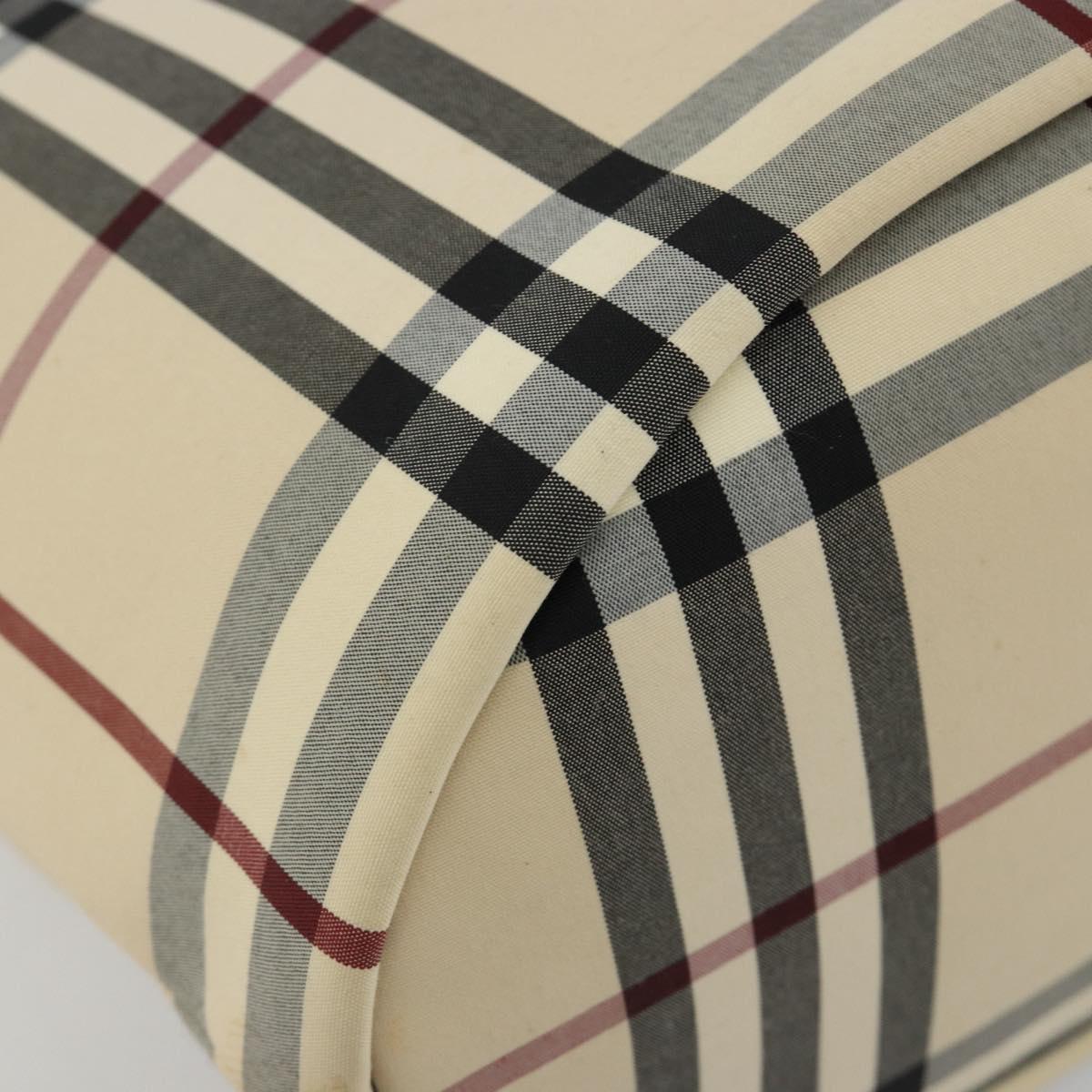 BURBERRY Nova Check Tote Bag Canvas Beige Silver Auth 185183A