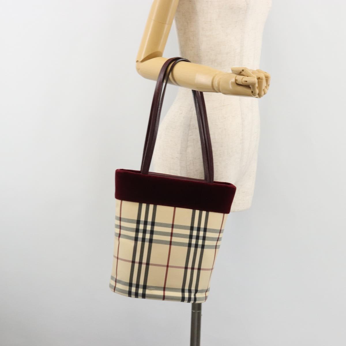 BURBERRY Nova Check Tote Bag Canvas Beige Silver Auth 185183A