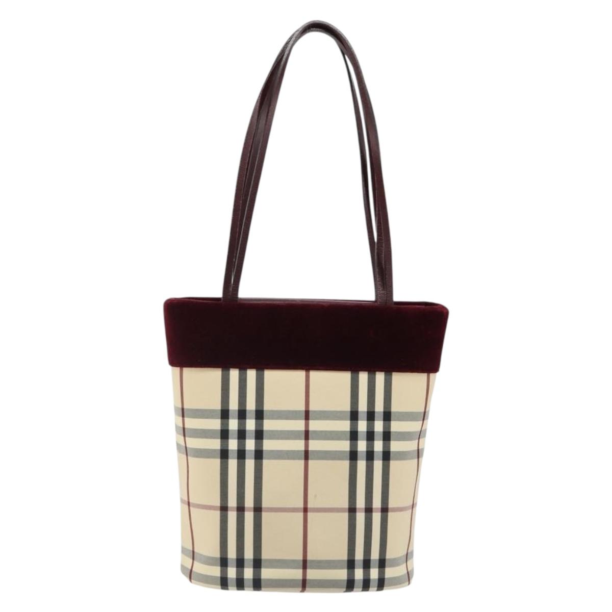 BURBERRY Nova Check Tote Bag Canvas Beige Silver Auth 185183A