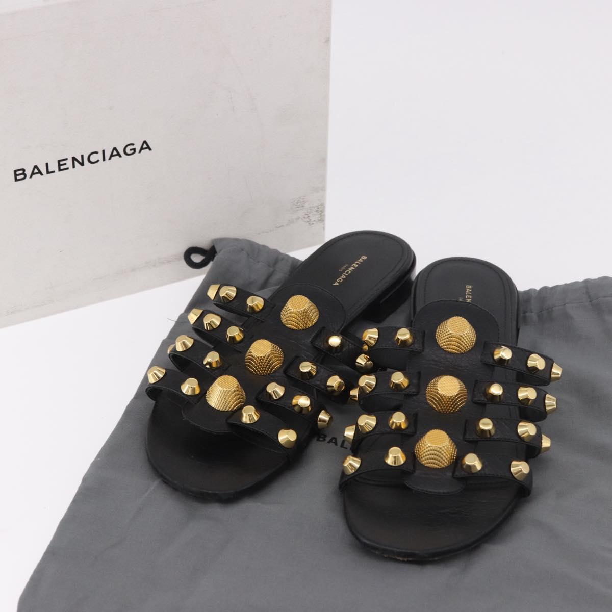 BALENCIAGA Sandals Leather Black Auth 185184A