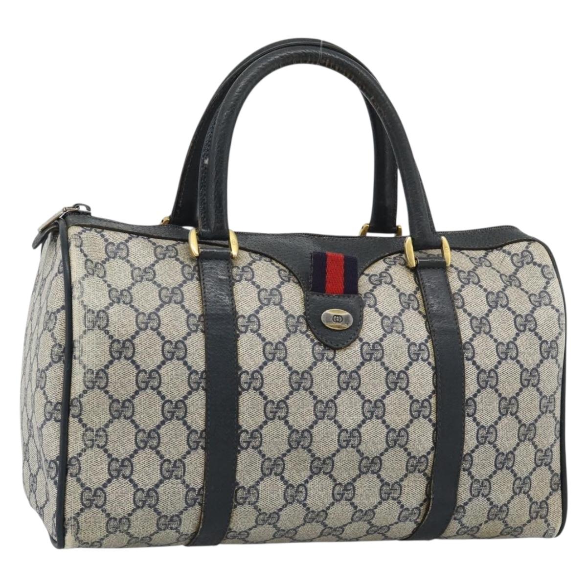 GUCCI GG Supreme Sherry Line Hand Bag PVC Navy Gold 39 02 007 Auth 185185