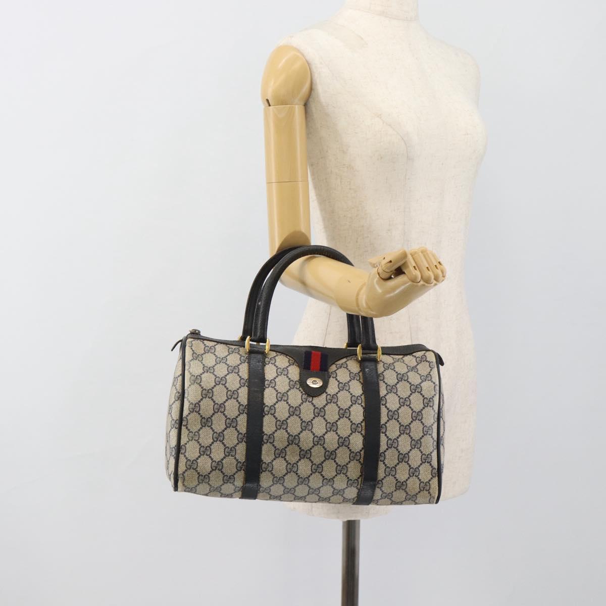 GUCCI GG Supreme Sherry Line Hand Bag PVC Navy Gold 39 02 007 Auth 185185