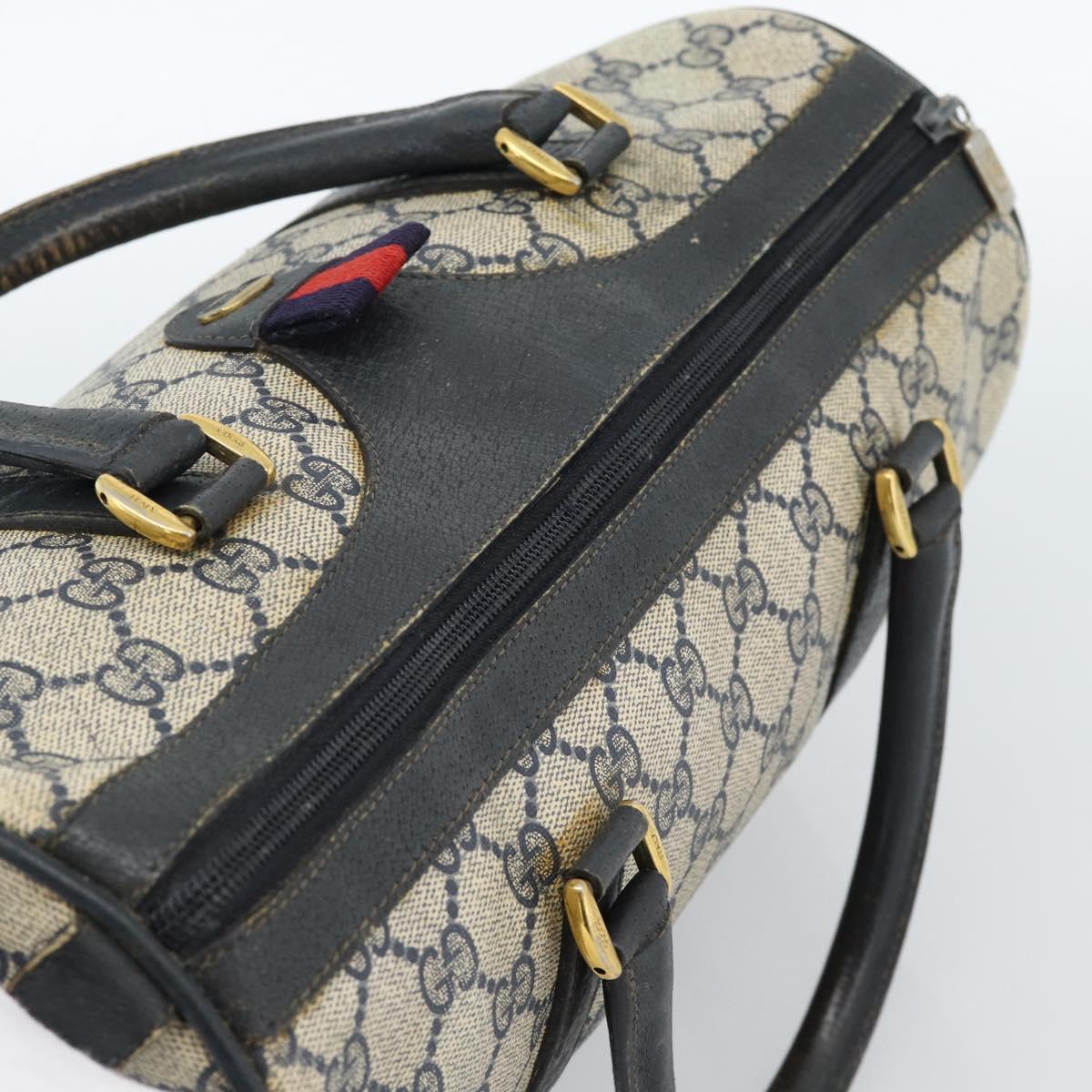 GUCCI GG Supreme Sherry Line Hand Bag PVC Navy Gold 39 02 007 Auth 185185