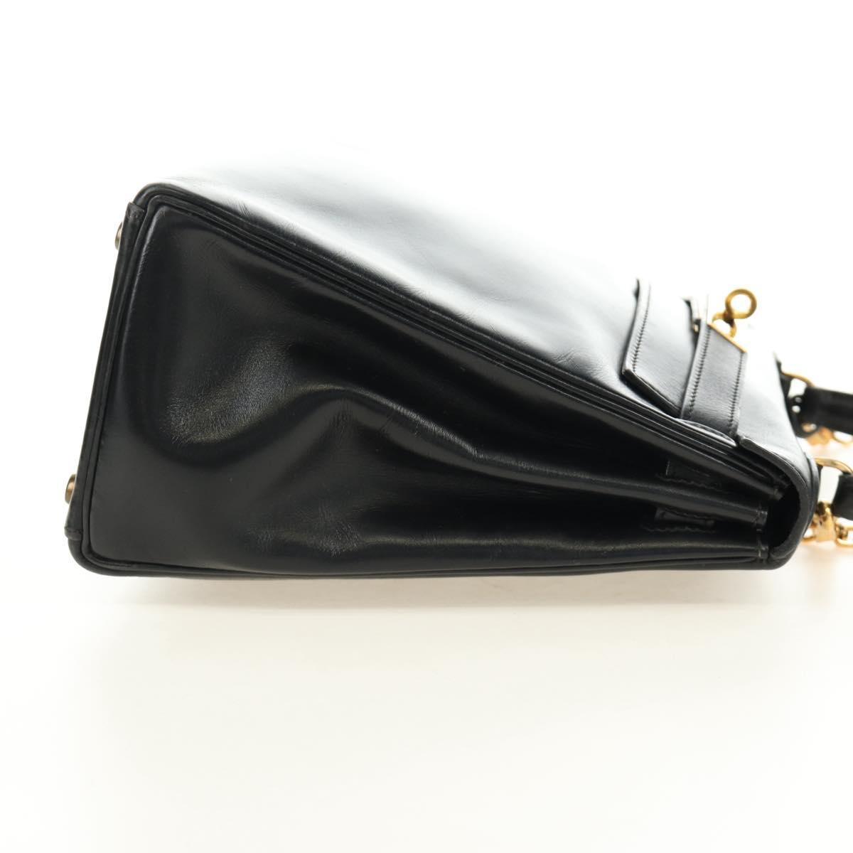 HERMES Kelly 28 Hand Bag Box Calfskin 2way Black Gold Auth 185189SM