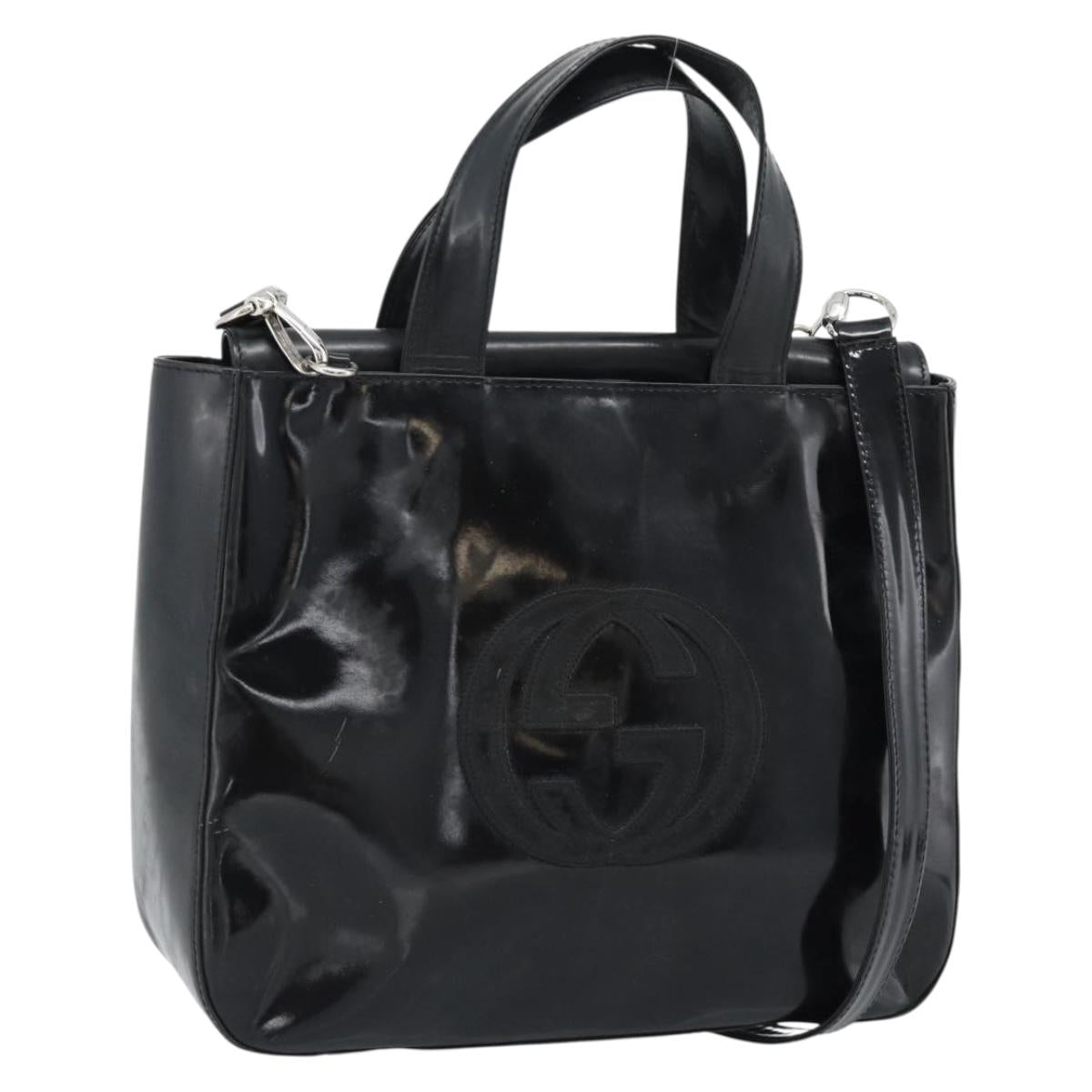 GUCCI Hand Bag Patent Leather 2way Black Silver 000 1013 0504 Auth 185190