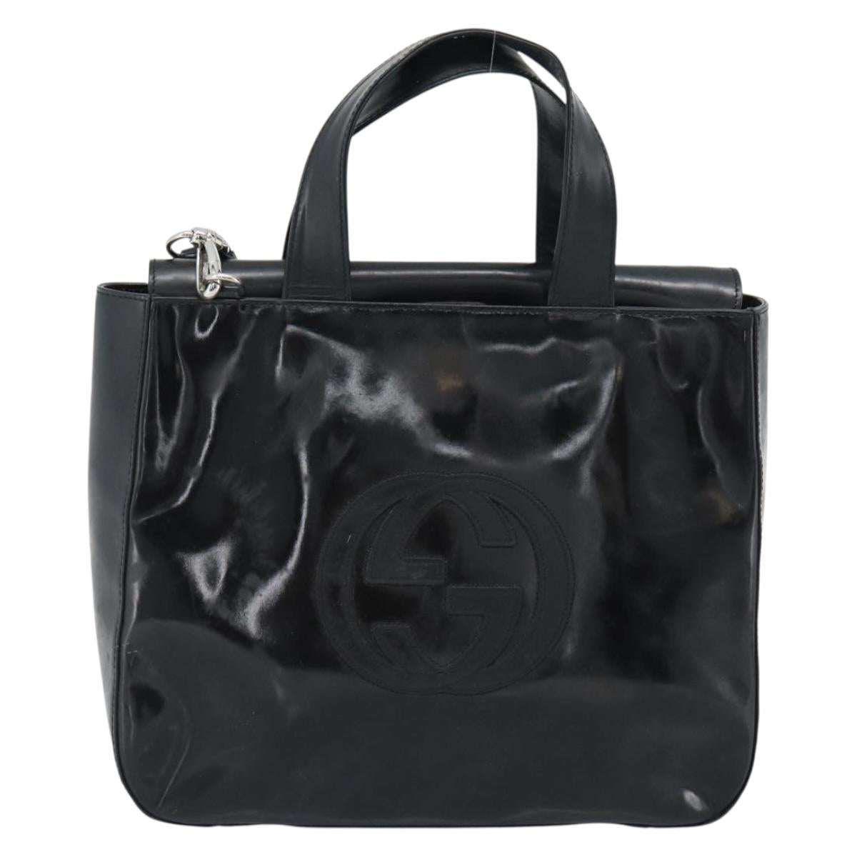 GUCCI Hand Bag Patent Leather 2way Black Silver 000 1013 0504 Auth 185190