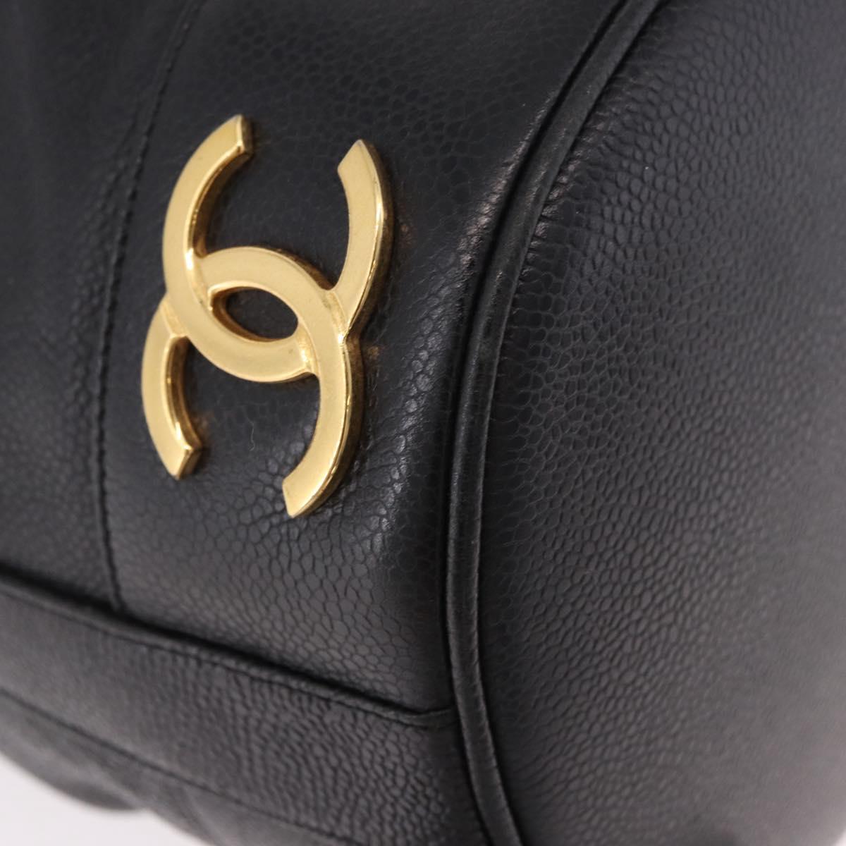 CHANEL Triple Coco Shoulder Bag Caviar Skin Black Gold CC Auth 185192SAV
