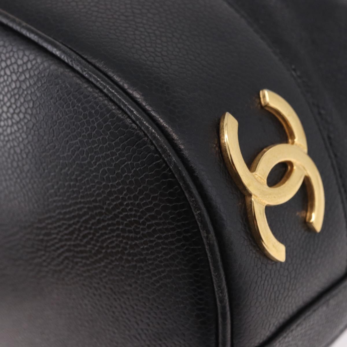 CHANEL Triple Coco Shoulder Bag Caviar Skin Black Gold CC Auth 185192SAV