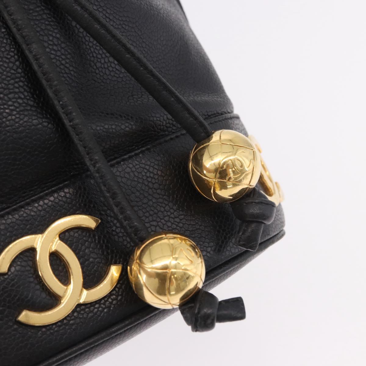 CHANEL Triple Coco Shoulder Bag Caviar Skin Black Gold CC Auth 185192SAV