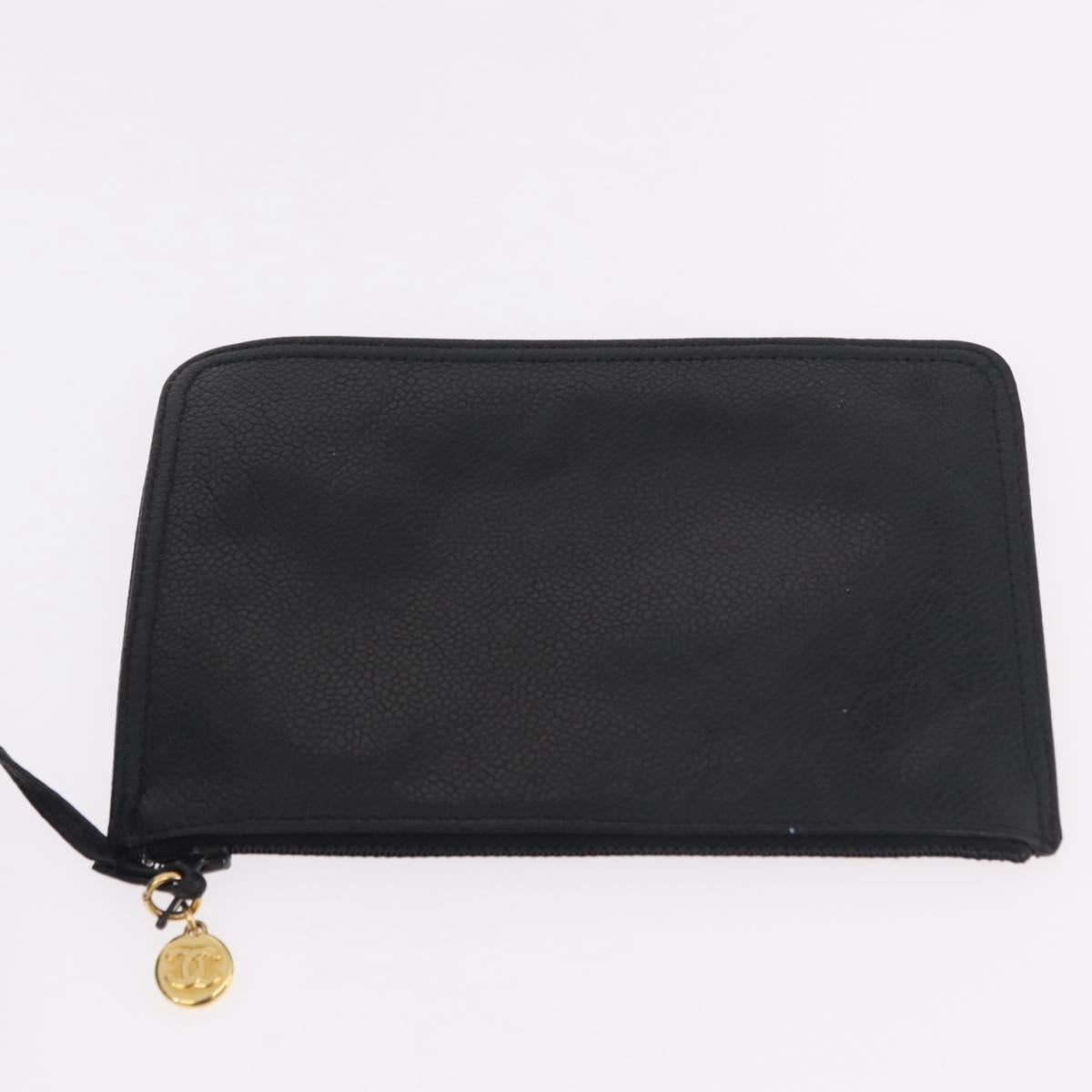 CHANEL Triple Coco Shoulder Bag Caviar Skin Black Gold CC Auth 185192SAV