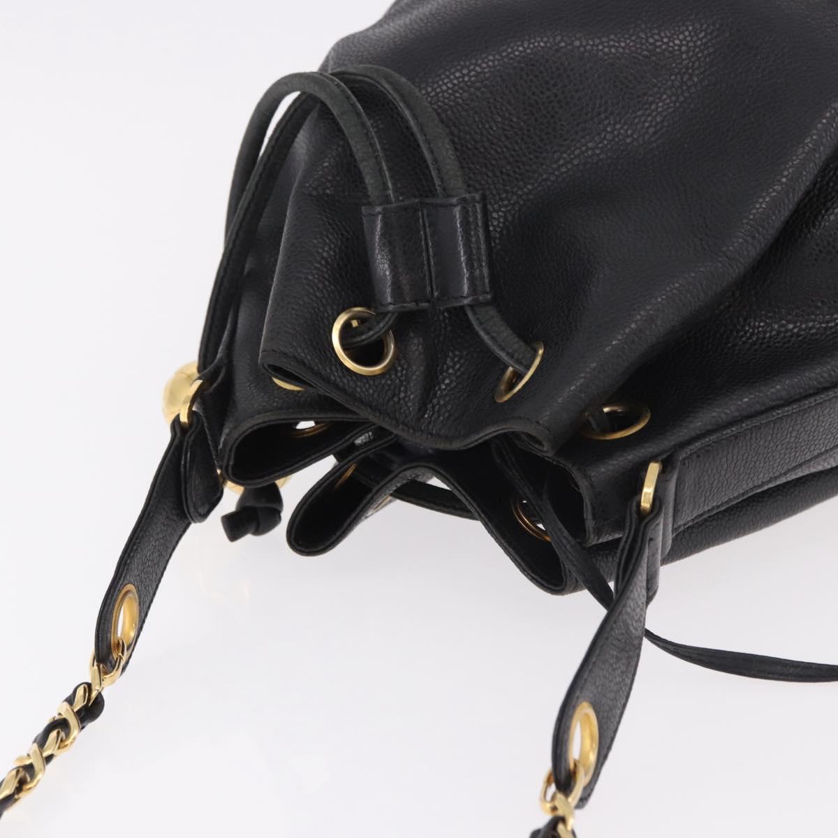 CHANEL Triple Coco Shoulder Bag Caviar Skin Black Gold CC Auth 185192SAV
