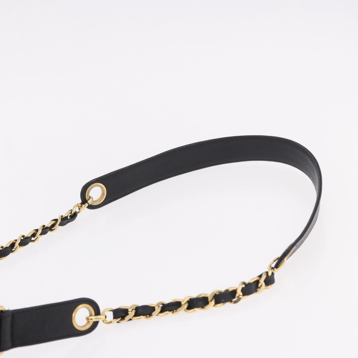 CHANEL Triple Coco Shoulder Bag Caviar Skin Black Gold CC Auth 185192SAV