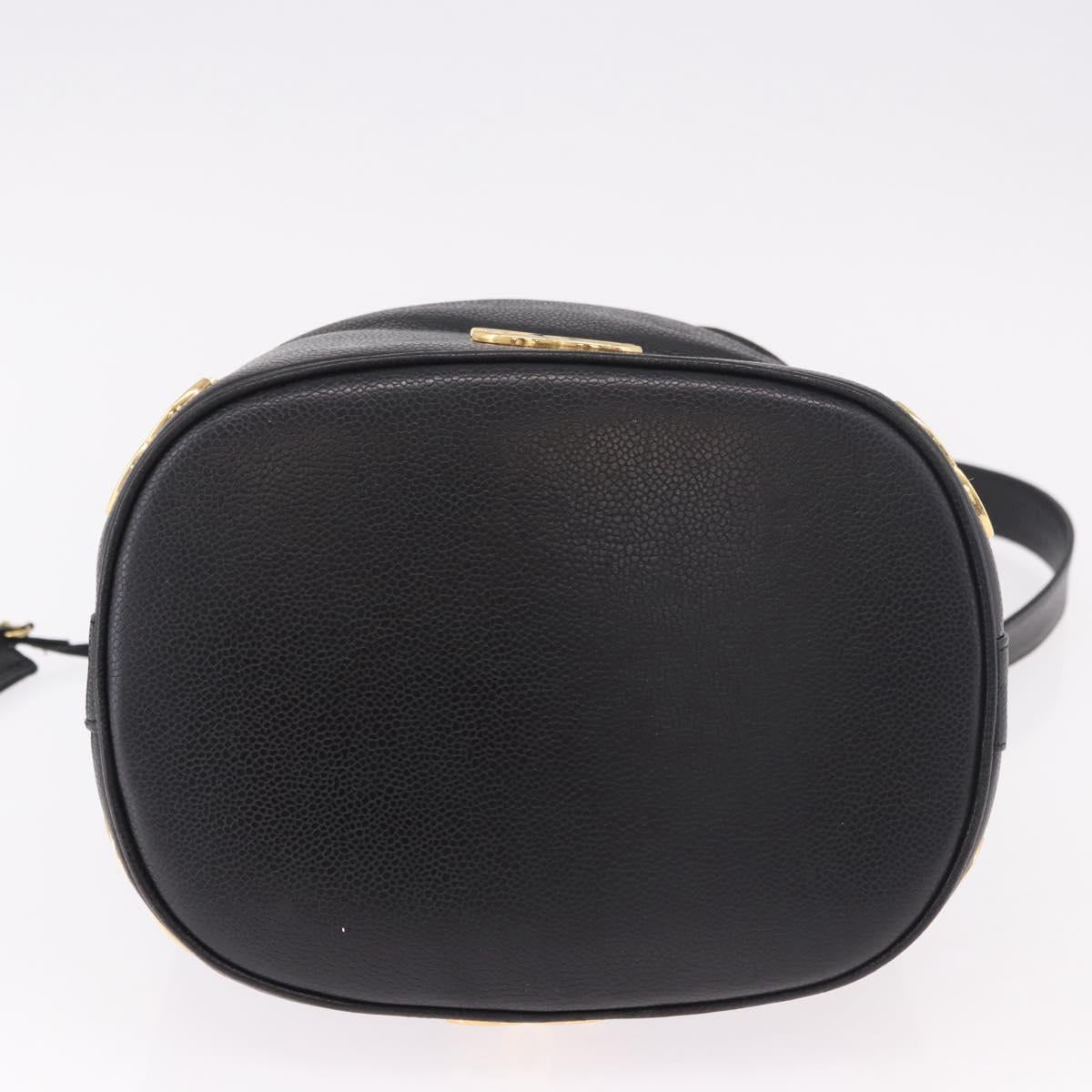 CHANEL Triple Coco Shoulder Bag Caviar Skin Black Gold CC Auth 185192SAV