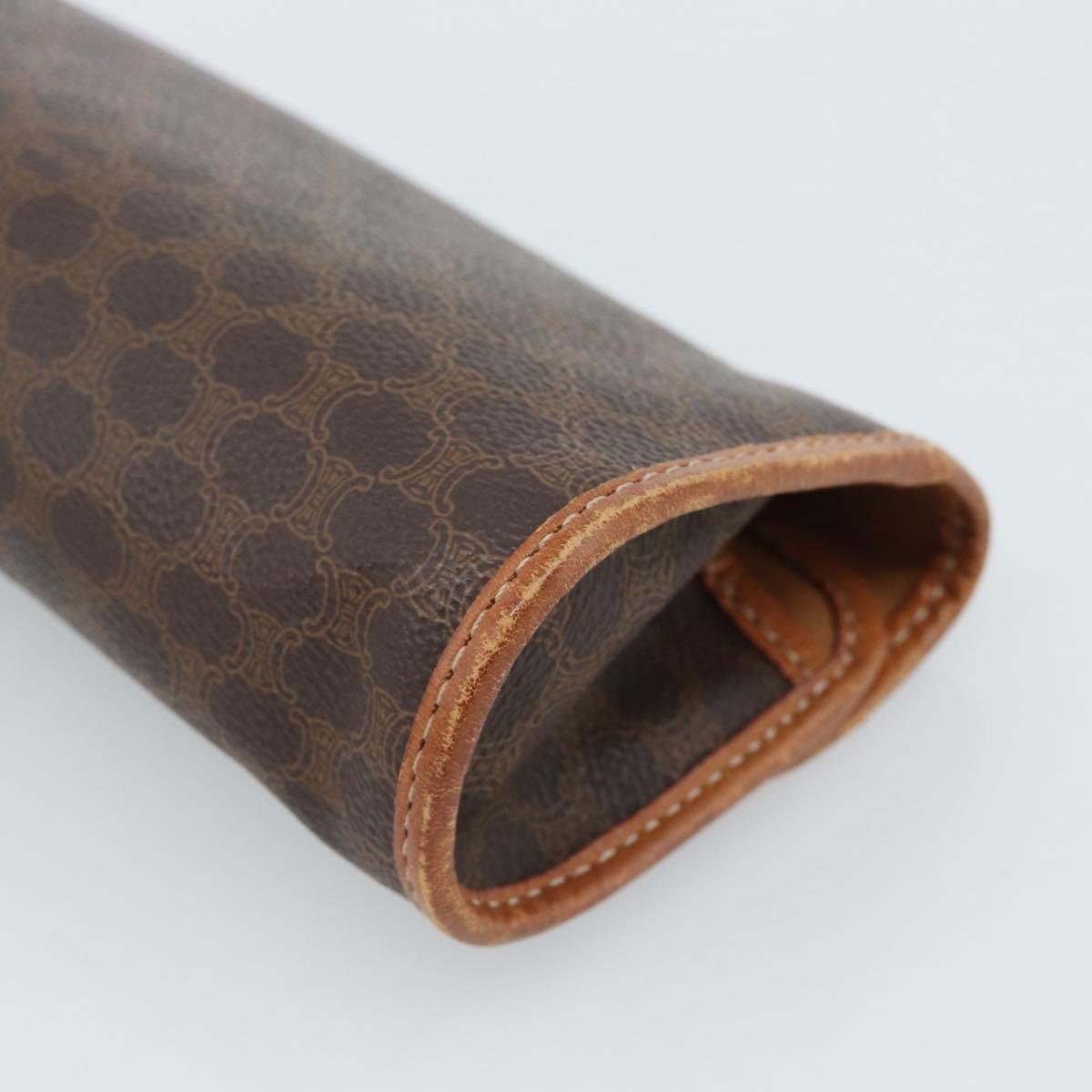 CELINE Macadam Canvas Pouch PVC Leather Brown Gold Auth 185196