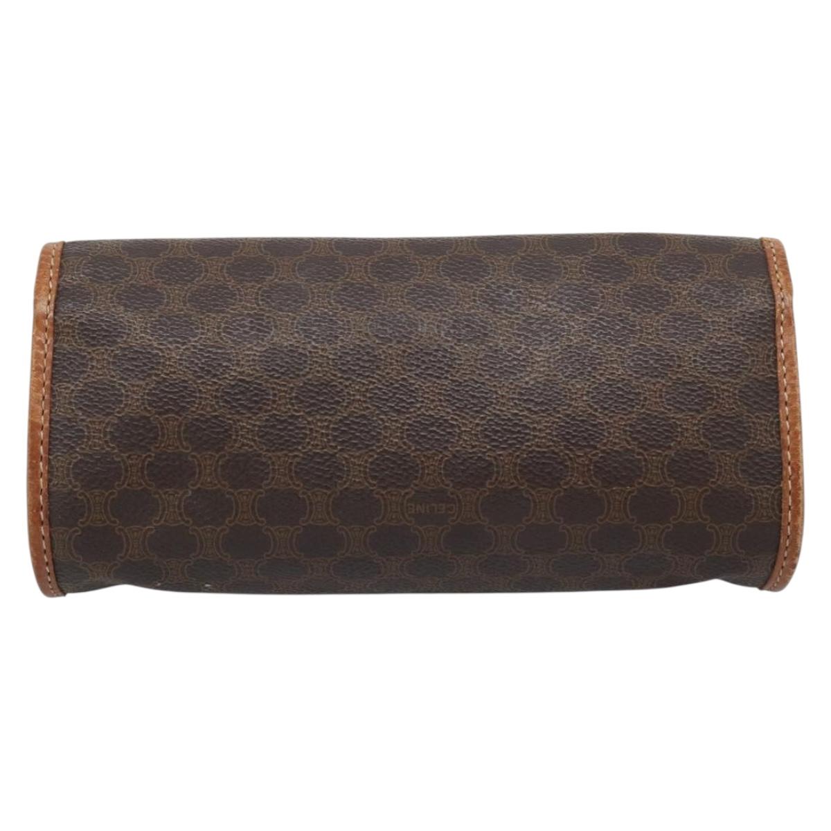 CELINE Macadam Canvas Pouch PVC Leather Brown Gold Auth 185196