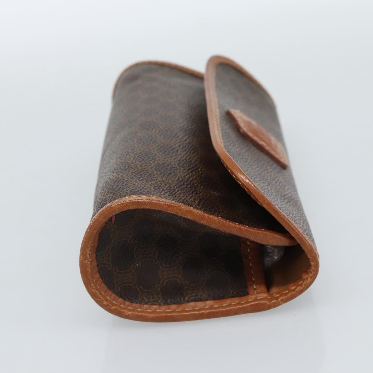 CELINE Macadam Canvas Pouch PVC Leather Brown Gold Auth 185196