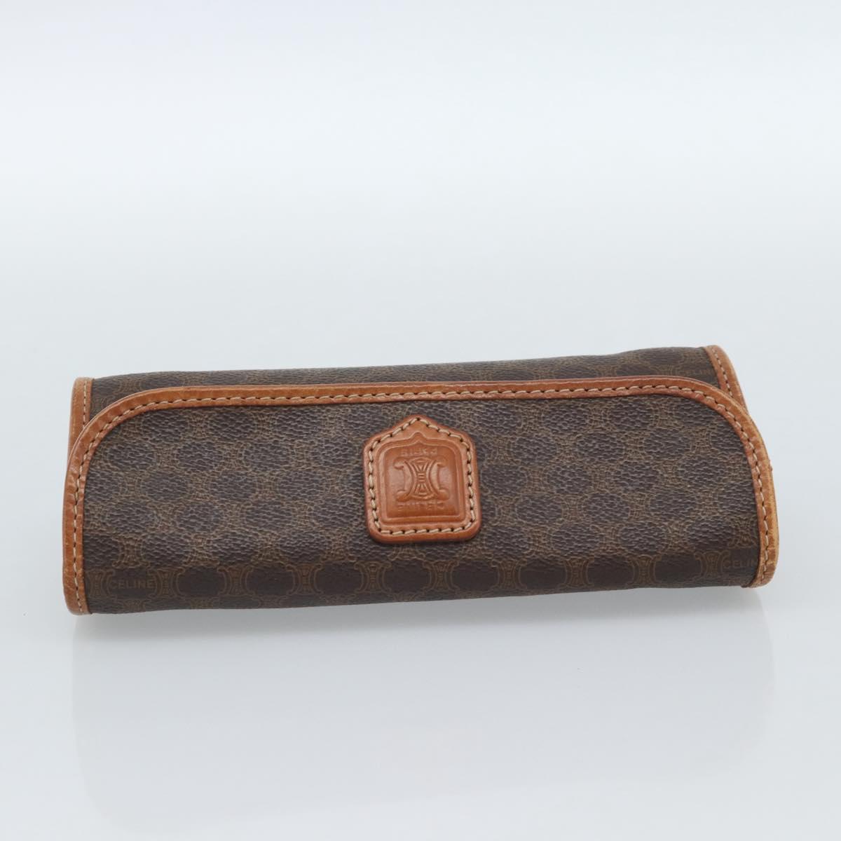 CELINE Macadam Canvas Pouch PVC Leather Brown Gold Auth 185196