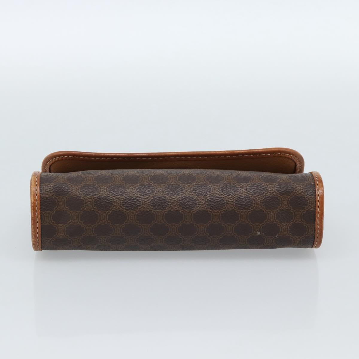 CELINE Macadam Canvas Pouch PVC Leather Brown Gold Auth 185196
